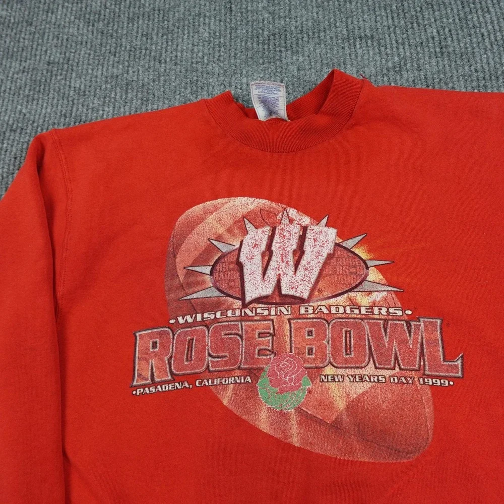 Vintage Wisconsin Badgers Sweatshirt Mens Large Red Rose Bowl Pro Player 90s
